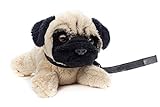 Uni-Toys - Mops Plushie (mit Leine) - 21 cm (Länge) - Plüsch-Hund, Haustier - Plüschtier, Kuscheltier