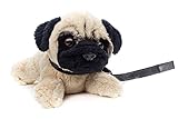 Uni-Toys - Mops Plushie (mit Leine) - 21 cm (Länge) - Plüsch-Hund, Haustier - Plüschtier, Kuscheltier