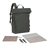 LÄSSIG Baby Wickelrucksack Wickeltasche Rucksack mit Wickelunterlage, Kinderwagenbefestigung, Flaschenhalter nachhaltig produziert/GRE Outdoor Rolltop Backpack dark olive