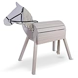 Pink Papaya Holzpferd für draußen, Reitpferd aus Holz für Kinder, Spielpferd XXL für den Garten, Outdoor Pferd mit Mähne und Schweif