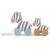 Bieco Nachziehzebras Holz | Nachziehspielzeug ab 1 Jahr | Süßes Nachziehtier aus Holz | Baby Spielzeug Holz Zebras zum Nachziehen | Ziehtiere Holz ab 1 Jahr | Holzspielzeug Nachzieh-Zebra Familie