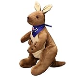 KUKUShining Känguru Plüschtier, Mutter Und Baby Känguru Kuscheltier Mit Abnehmbarer Krawatte Weiche Stofftier Puppe Plüsch Spielzeug Für Kinder(Brown,45cm/17.7in)