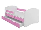 Kinderbett Jugendbett mit einer Schublade und Matratze Weiß ACMA II (140x70 cm + Schublade, Rosa)