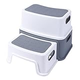 Grauer 2-stufiger Kinderhocker aus PP-Material – rutschfest & Stabil, Ideal für Badezimmer, Küchen, Waschbecken und Toiletten
