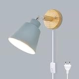 Wandlampe mit Schalter E27 Lampentyp Wohnzimmer Schlafzimmer Stecker Wandleuchte Macaron Einstellbar Nachttischlampe(Grau)
