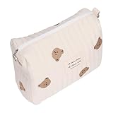 RhiVrillion Wickeltasche Organizer, Windeltasche für Unterwegs - Kleine & Waschbare Mini-Tasche mit Reißverschluss für Windeln, Feuchttücher & Spielzeug, Bestickter Bär Druck