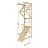 Joyz 6 in 1 Klettergerüst Set Indoor mit Sprossenwand, Kletter- und Rutschbrett, Kletterwinkel, Turnstange, Schaukel & Strickleiter, Kletterwand aus Holz, Turngeräte Sportgeräte für Kinder ab 3 Jahren