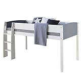 Homestyle4u 1845, Kinderbett 90x200 Weiß Grau Hochbett mit Treppe Bettgestell Holz Kiefer Kinderzimmer