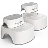 Maliton 2er Pack Tritthocker Kinder, Kinderhocker Hocker Bad 2 Stufen mit Anti-Rutsch-Füßen und Trittstufen, Bad, WC, Waschbecken, stabil & leicht für jeden Raum geeignet, Weiß-grau