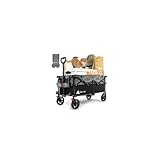 HIKENTURE Bollerwagen Faltbar 135L, Faltbarer Bollerwagen 150KG Belastbar, Transportwagen Klappbar mit Bremen, Klappbarer Handwagen für Camping Strand, Faltbollerwagen Einkaufstrolley Schwarzgrau