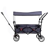 Fuxtec Bollerwagen faltbar FX-CT700 Grau mit Dach - Transportwagen klappbar | inkl. komfortablem Schiebegriff | Feststellbremse | Vollprofilreifen | Handwagen/Leiterwagen – Das Original