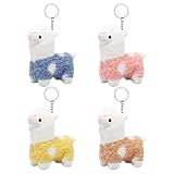 Neikafan Plüschtier Alpaka Schlüsselanhänger Lama 4 Stück Alpaka Kuscheltier, Stofftier Alpaka Spielzeug Geschenk für Mädchen und Liebhaber Alpak Keychain