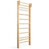 COSTWAY Sprossenwand Holz, Kletterwand 100kg belastbar, Turnwand inkl. Montagematerial, Heimsportgerät für Erwachsene und Kinder, Klettergerüst 195x80x14cm