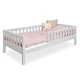 Ehrenkind® Kinderbett | Kinderbett 90x200 cm mit abnehmbaren Rausfallschutz aus Massivholz FSC® zertifziert inkl. hochwertigem Lattenrost | Jugendbett 90x200 Hellgrau