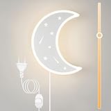 LED Dimmbar Wandleuchte mit Schalter und Stecker Kinder Nachttisch Nachtlicht Warmweiß 3000K Kinderzimmer Wandlampe Jungen Mädchen Schlafzimmer Mond Lampe Innen Wandbeleuchtung