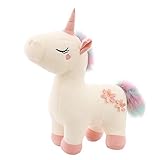 GLITZFAS Kuscheliges Plüsch Einhorn mit bunter Mähne Stofftier Plüschtier Kuscheltier für Mädchen (Weiß,30cm)