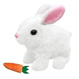 donciety interaktives Kaninchen Spielzeug, Realistisches Hasenspielzeug, Kuscheltier Hase Hüpfendes Kaninchen My Realistic Toy Ostergeschenke Für Kinder, Jungen, Mädchen (Weiß)