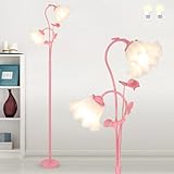 Stepeak Rosa Stehlampe Wohnzimmer, 2-flammige Blume Lampenschirm Stehlampe mit LED Glühbirne, Maiglöckchen Blumenlampe, Flower Floor Lamp, Modern Stehleuchte für Schlafzimmer, Kinderzimmer, Büro