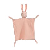 Schmusetuch, Kuscheltuch mit Hase-Köpfchen,Doppellagiger Tüll aus 100% Bio-Baumwolle,Baby Geschenk zur Geburt Junge & Mädchen (Rosa)