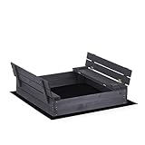 Sandkasten Imprägniert aus Holz Sandbox mit Abdeckung Sitzbänken Deckel Plane Sandkiste Sandkastenvlies