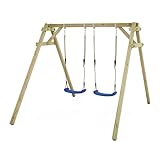 WICKEY Kinderschaukel Schaukelgestell Smart Move - Schaukel blau & Gestell Holz, Outdoor Schaukelgerüst, Doppelschaukel, Holzschaukel für Kinder im Garten
