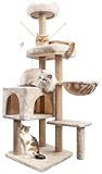 Kratzbaum, 145 cm Katzenbaum Kletterbaum, Aktivitätskratzbäum Kletterturm mit Sisalsäulen, Katzenspielzeug, Katzen Höhle, Plattformen, Liegemulde für Katzen Kätzchen, Beige