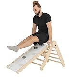 MAMOI® Klettergerüst Indoor, Kletterdreieck mit Rutsche aus Holz, Kletterturm mit Rutschbrett, Kletterbogen, Regenbogenwippe, Montessori Spielzeug