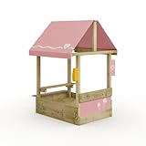 Wickey Sandkasten Dinky mit pastellpinkem Dach - Sandbox 113 x 84 x 28 cm - imprägniertes Massivholz inklusive Picnicktisch