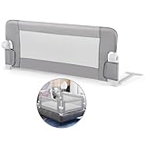 COSTWAY Bettgitter klappbar, Bettschutzgitter mit Verstellbarer Gurte, EIN-klick-Faltung, Rausfallschutz Bett 180° faltbar für Elternbetten, Kinderbetten (Grau, 105x42cm)