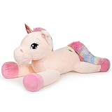 Sausudols Riesen Einhorn Plüschtier für Mädchen - 60 cm Großes Kuscheltier Hochwertiges Stofftier, Geschenk für Geburtstag, Weihnachten & Valentinstag Creme Rosa