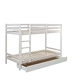 Homestyle4u 1432, Etagenbett 90x200 cm 2 Kinder mit Stauraum Kinderbett Weiß Bettgestell mit Treppe Bettkasten Kiefer