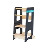 Kywai Montessori Lernturm ab 1 Jahr – Learning Tower aus Bambus, höhenverstellbar auf 3 Stufen, robuste Holzstruktur, Montessori-Stil, mit Antirutschstreifen & Kippschutz