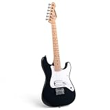 SONICAKE 30' E-Gitarre für Kinder, Massivholz-Korpus mit Humbucker-Tonabnehmer, Einteiliger Holz-Hals Griffbrett Junior Gitarre QGT-50 (Schwarz)