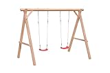 Gartenpirat Premium Doppelschaukel Lärche Natur Outdoor - Kinderschaukel 2 Schaukelsitze rot - 240 x 190 x 220 cm TÜV geprüft