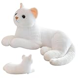 QWEPU Weiß Katze Plüschtier,Katze Kuscheltier,Katze Puppe Gefüllte Lebensechte Katze Plüschtier Spielzeug Für Heimdekoration, Fotografie-Requisiten,30CM