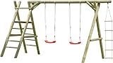Gartenpirat Classic Schaukelgestell Outdoor – 2 Kinderschaukeln, Kletterleiter mit Podest und Strickleiter – TÜV-geprüft – Schaukelgerüst – 430 x 220 x 190 cm