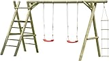 Gartenpirat Classic Schaukelgestell Outdoor – 2 Kinderschaukeln, Kletterleiter mit Podest und Strickleiter – Schaukelgerüst – L430 x B190 x H220 cm TÜV geprüft