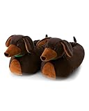 NICI Hausschuhe Dackel 36-39 (M) - braun - Warme Kuscheltier Hausschuhe aus Plüsch für Kinder und Erwachsene, Tier-Schuhe mit Anti-Rutsch Sohle, Slippers