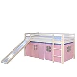 Homestyle4u Kinderbett aus massivem Kiefernholz, Holz, Rose, Hochbett mit Rusche Rosa | Artikel 1543