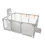 Laufstall, XXL, faltbar, modulierbar, für Babys, mit Barrieren/Netzen/Ozeanball/4 Griffen, extra großer Playpen für Babys und Kleinkinder, Laufgitter, 180 x 120 x 66 cm, hellgrau
