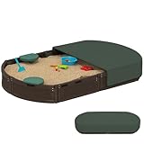 Outsunny Sandkasten Sandbox mit Vier Sitzplatten, Sandkiste mit Abdeckplane, für 3-12 Jahre Kinder, 183 x 105 x 22,5 cm, HDPE, Dunkelgrün
