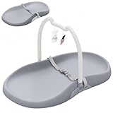 UBRAVOO Wickelauflage mit Sicherheitsgurt und Katzenohr-Spielzeugablage, Anti-Roll-Keil-Wickelunterlage, leicht abwischbar, wasserdicht, mit erhöhten, gepolsterten Kanten (Grau, Upgrade-Modell)