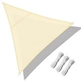 Sonnensegel Dreieckig 3x3x3m,Premium Polyester Oxford PES Sonnensegel Wasserdicht Für Sonnenschutz Terrassenüberdachung Garten Balkon Sonnenschutz Inkl Befestigungsseile(Creme)