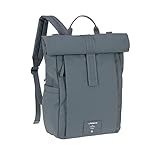 LÄSSIG Baby Wickelrucksack Wickeltasche Rucksack mit Wickelunterlage, Kinderwagenbefestigung, Flaschenhalter nachhaltig produziert/GRE Rolltop Backpack anthracite