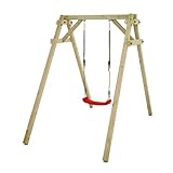 Kinderschaukel, Schaukelgestell, Schaukel, Schaukelgerüst, Doppelschaukel, Holzschaukel mit Kletteranbau für Kinder im Garten - Wickey Smart One - rot
