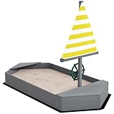 Outsunny Sandkasten für Kinder, aus Holz, mit Flagge und Steuerrad in Form eines Segelbootes, für Terrasse, Garten, 190 x 90 x 138 cm, dunkler Streifen