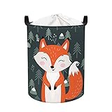 Clastyle 45L Grün Fuchs Baby Wäschekorb Kinderzimmer, Waldtiere Spielzeug Aufbewahrungskorb für Babyzimmer mit Deckel, 36x45 cm
