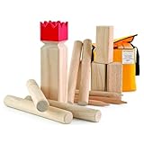 Carromco Original Wikingerschach Holz Premium – Kubb Spielset aus Gummibaumholz, wetterfest, inkl. Tragetasche – Outdoor Geschicklichkeitsspiel für Garten & Strand