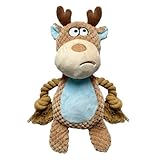 YUREMEEY Quietschendes Hundespielzeug, Plüsch Welpen Spielzeug, Kuscheltier Tauziehen Plüschhundespielzeug, Interaktives Spielzeug mit Knitterpapier, für Welpen Kleine Mittlere Hunde, Elch
