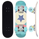 ERNAN Skateboard 17x5 Zoll Komplette für Kinder Jugendliche, komplettes Standard-Skateboards, 7 Schichten Ahorn-Deck, konkaves Skateboard (Star)